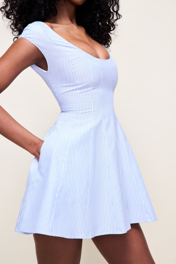 Leila Mini Dress in Blue White Stripe 