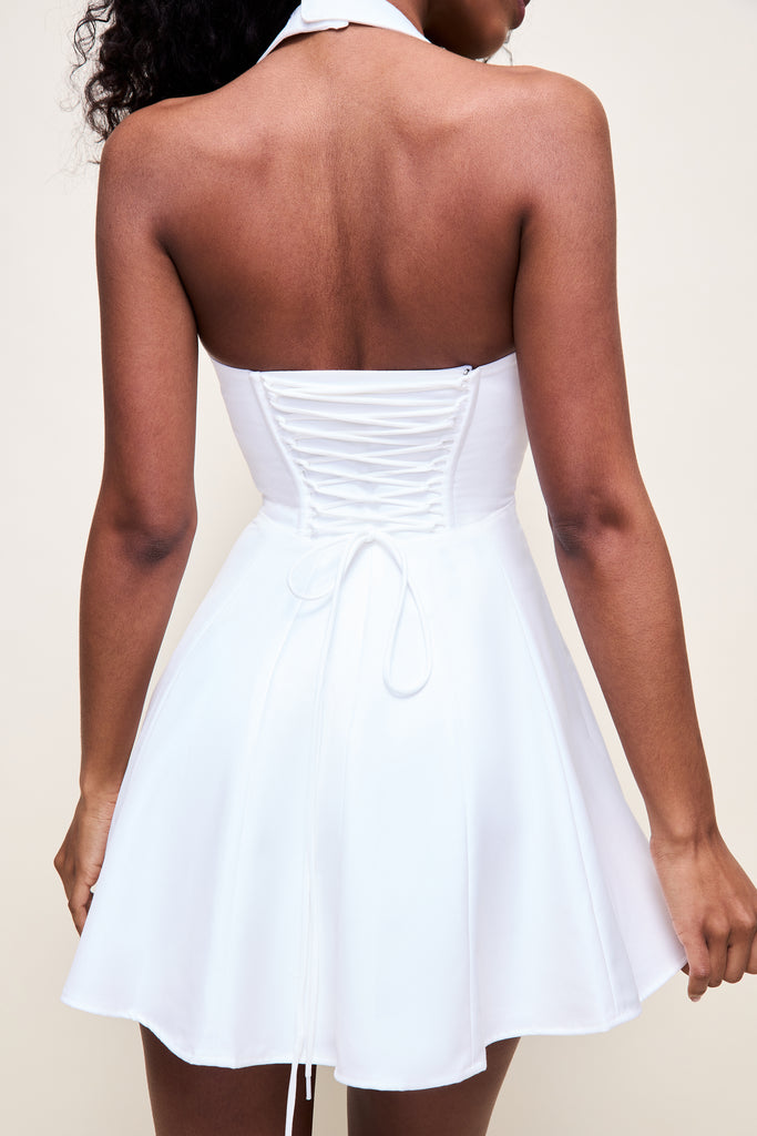 Juliette Twill Halter Dress in Ivory