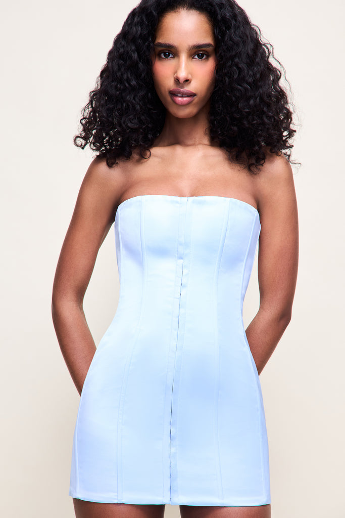 Satin Corset Dress in Light Blue