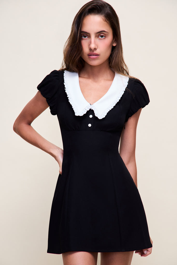 Jane Eyelet Mini Dress in Black
