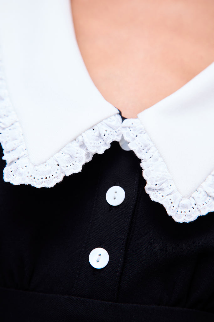 Jane Eyelet Mini Dress in Black