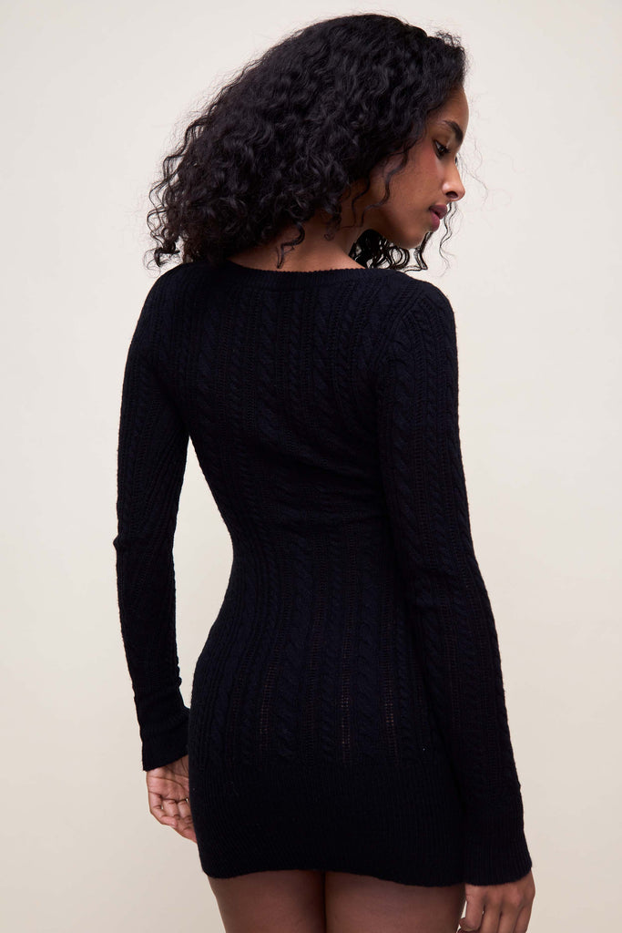 Poet Cable Knit Mini Dress in Black