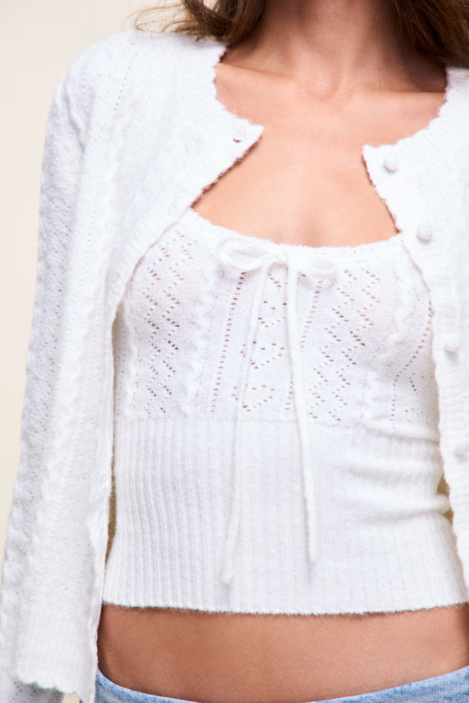 Evelina Pointelle Cardigan in Ivory