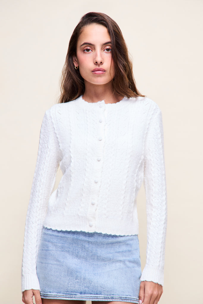 Evelina Pointelle Cardigan in Ivory