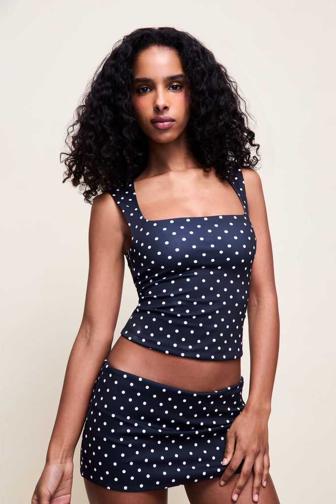 Micro Mini Stretch Skirt in Classic Polka Dot