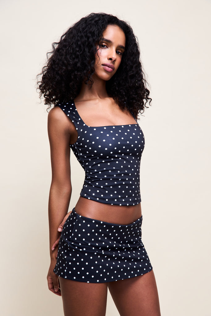 Micro Mini Stretch Skirt in Classic Polka Dot