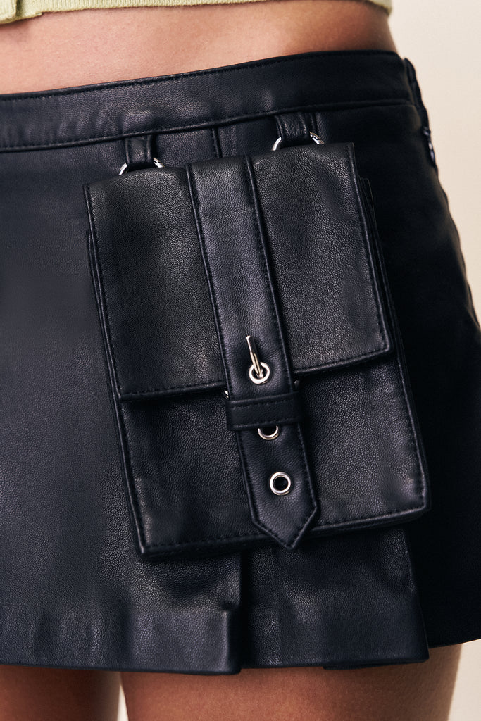 Onyx Leather Cargo Mini Skirt