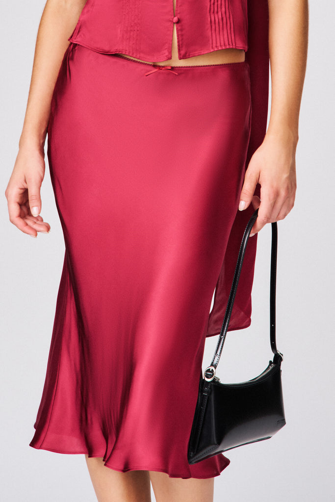 LUCIA SATIN MIDI SKIRT IN MERLOT