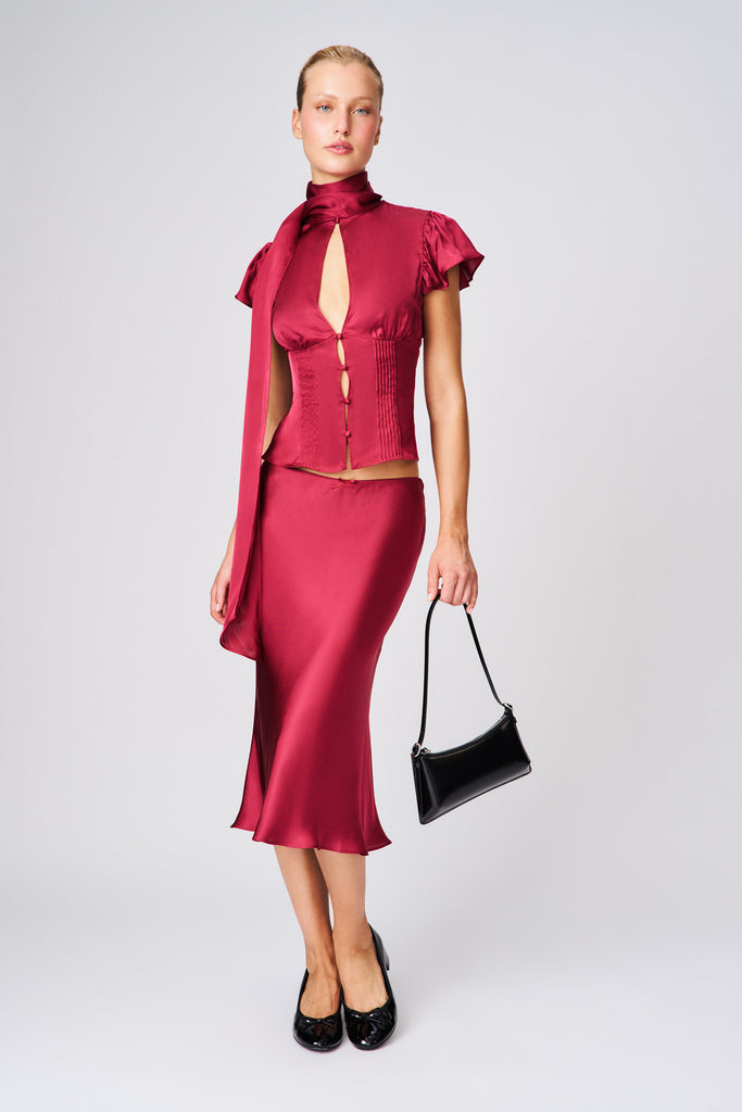 Ara Satin Top in Merlot