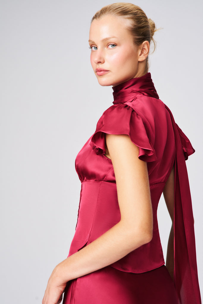 Ara Satin Top in Merlot