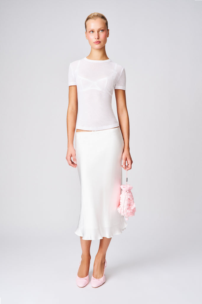 LUCIA SATIN MIDI SKIRT IN WHITE