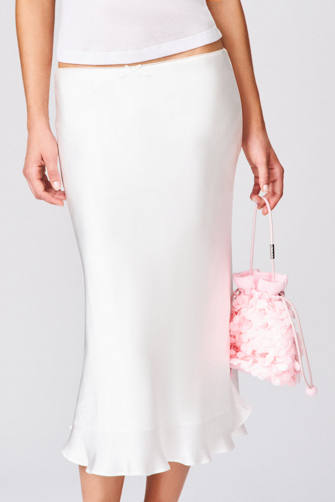 LUCIA SATIN MIDI SKIRT IN WHITE