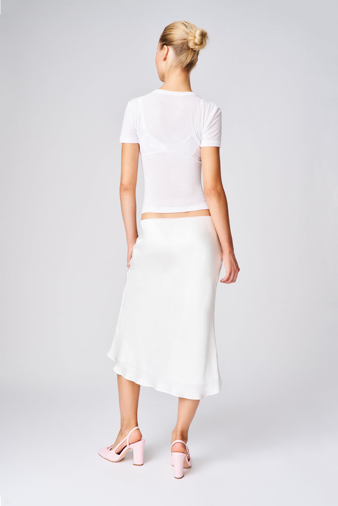 LUCIA SATIN MIDI SKIRT IN WHITE
