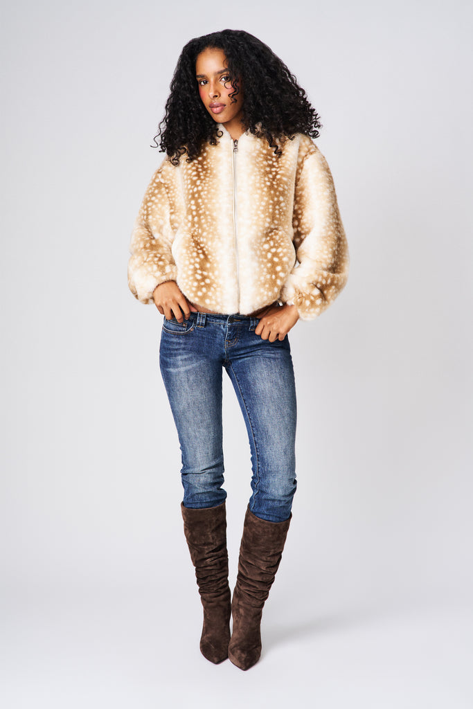 Cosette Cropped Faux Fur Jacket in Mink Cream