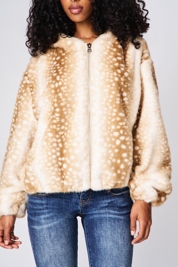 Cosette Cropped Faux Fur Jacket in Mink Cream