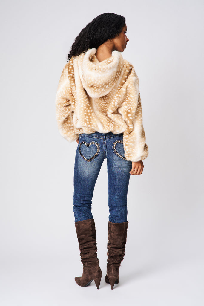 Cosette Cropped Faux Fur Jacket in Mink Cream
