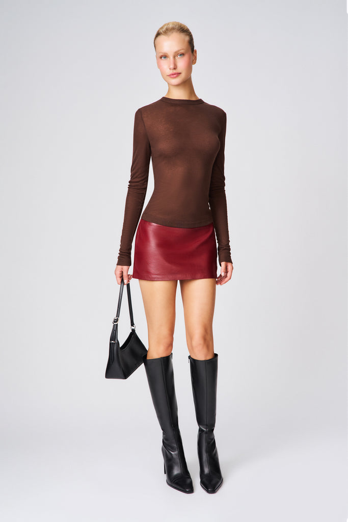 Micro Mini Leather Skirt in Bordeaux