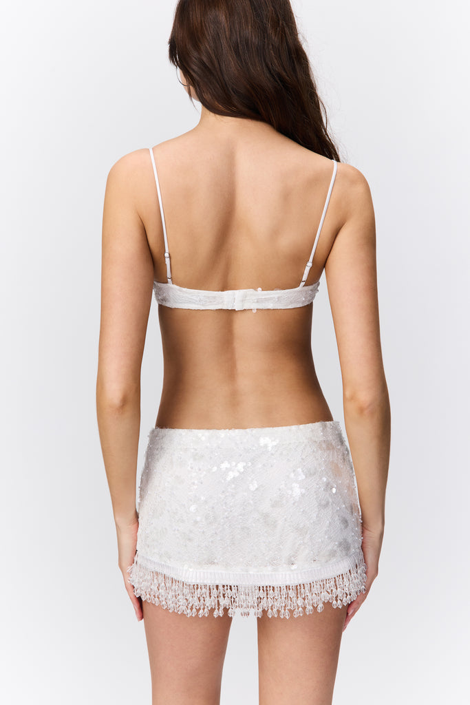 Beaded Fringe Bralette in White