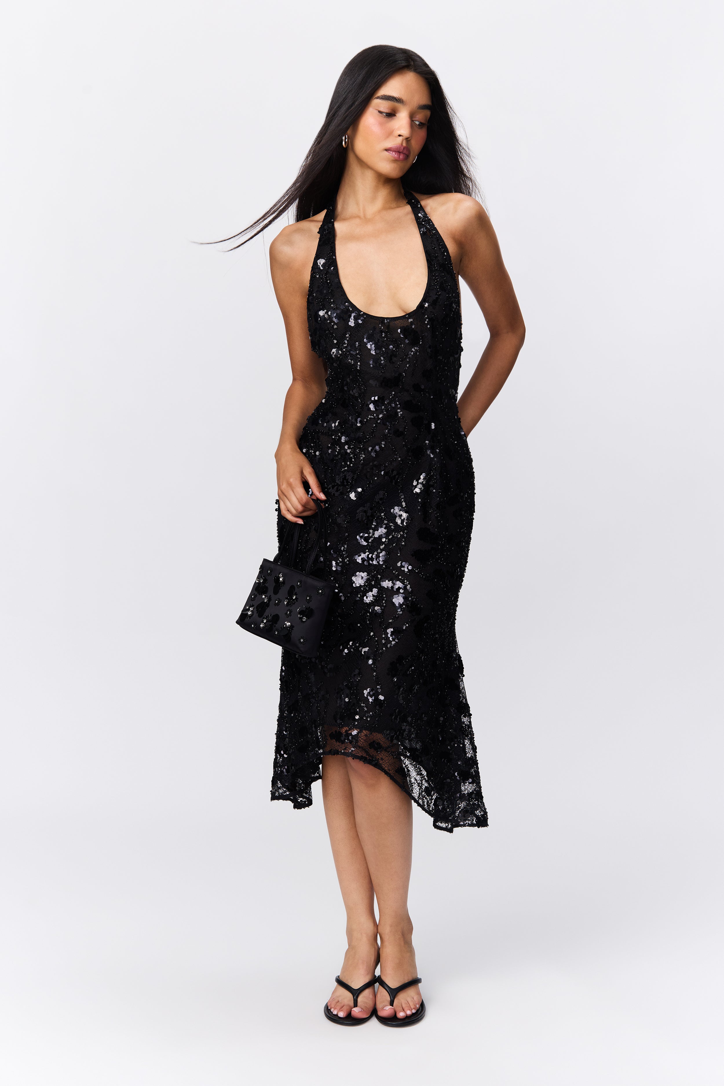 kaiya sequined lace dress Dress the Population Kai Sequin Gown - Brown