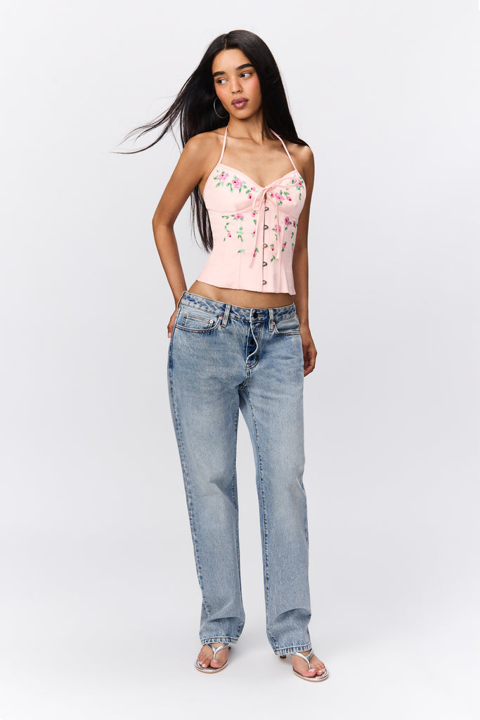 MARINI FLORAL EMBELLISHED CORSET IN BALLET SLIPPER