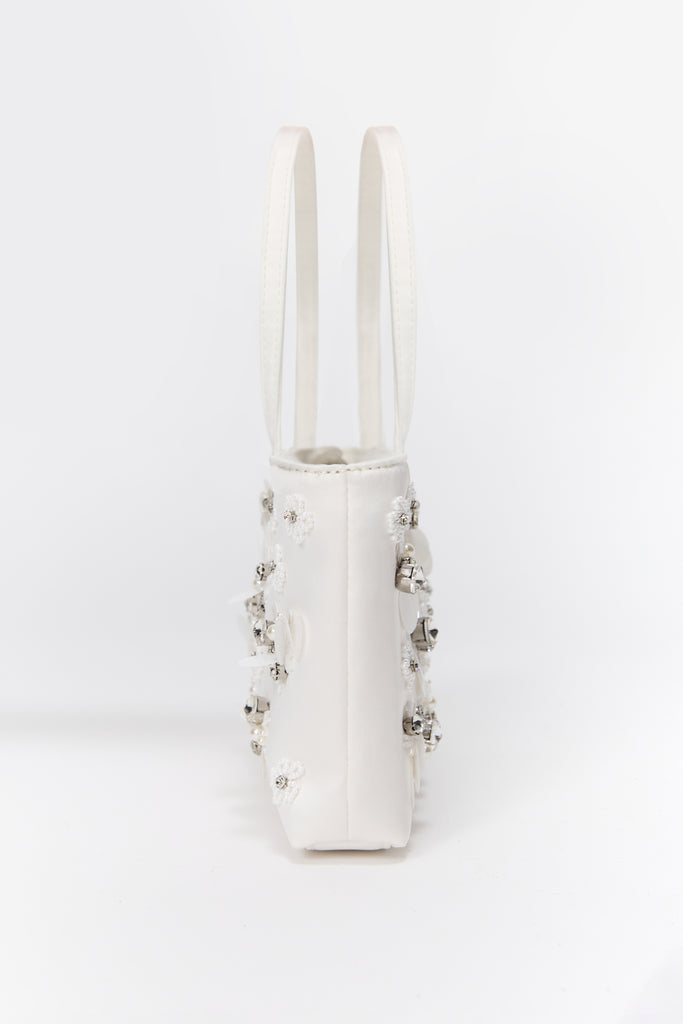 Embellished Satin Pouchette in White