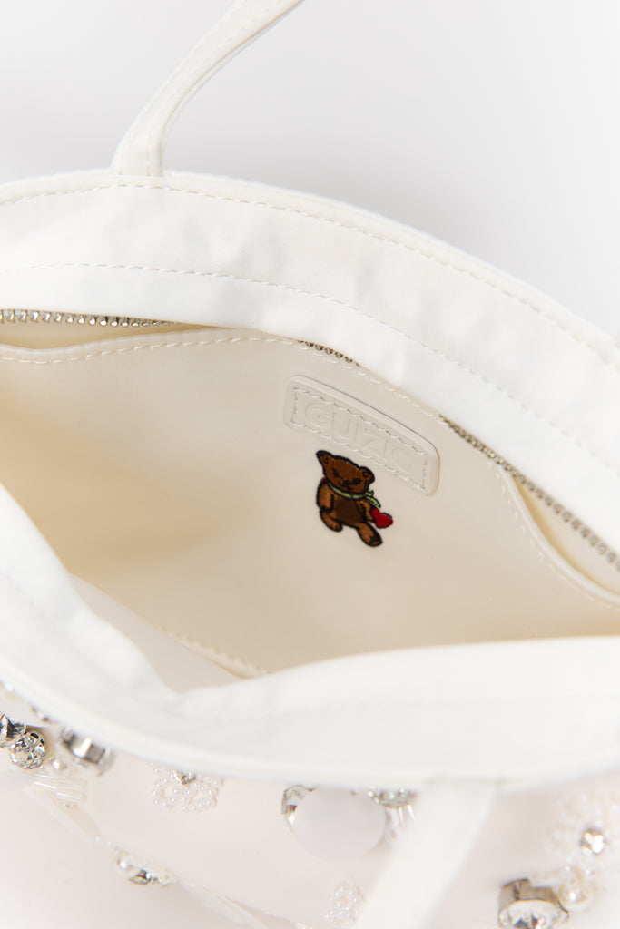 Embellished Satin Pouchette in White
