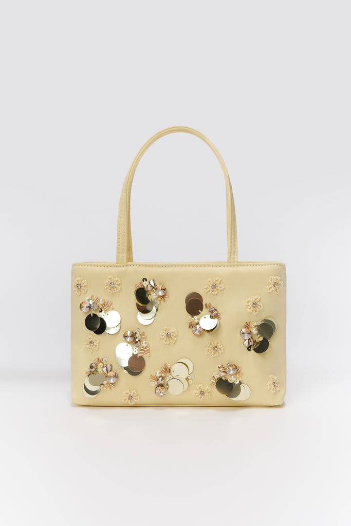 Embellished Satin Pouchette in Honey Butter