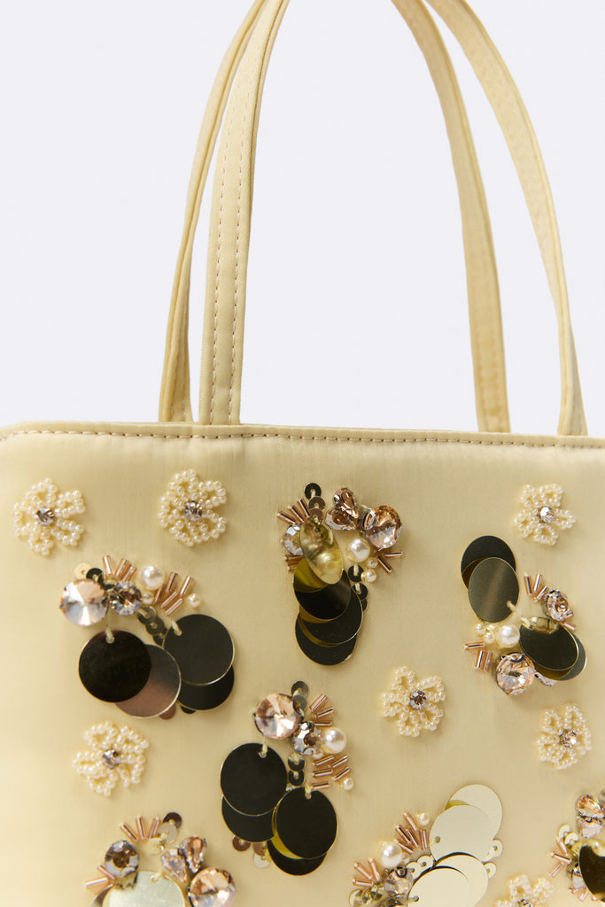 Embellished Satin Pouchette in Honey Butter