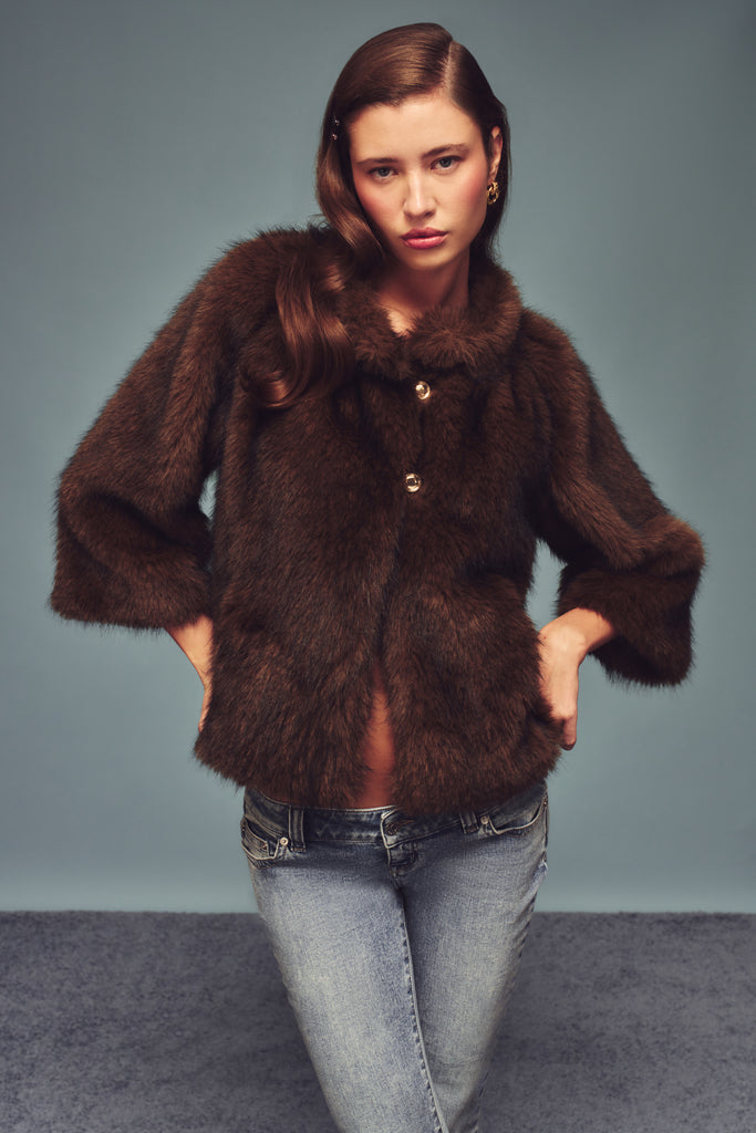 Lucienne Faux Fur Topper in Espresso