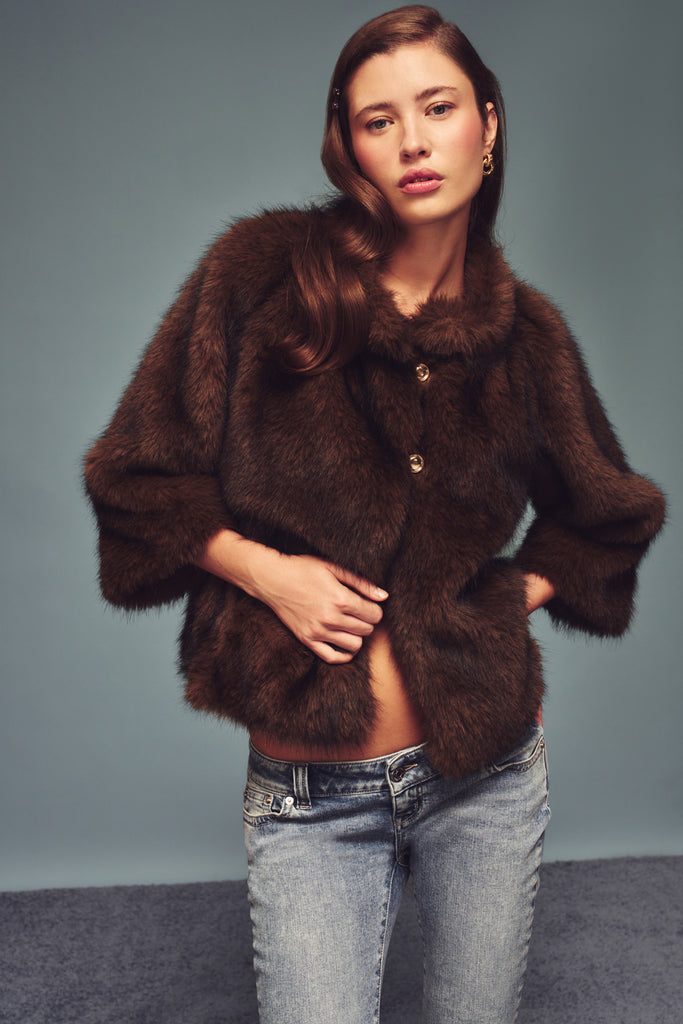 Lucienne Faux Fur Topper in Espresso