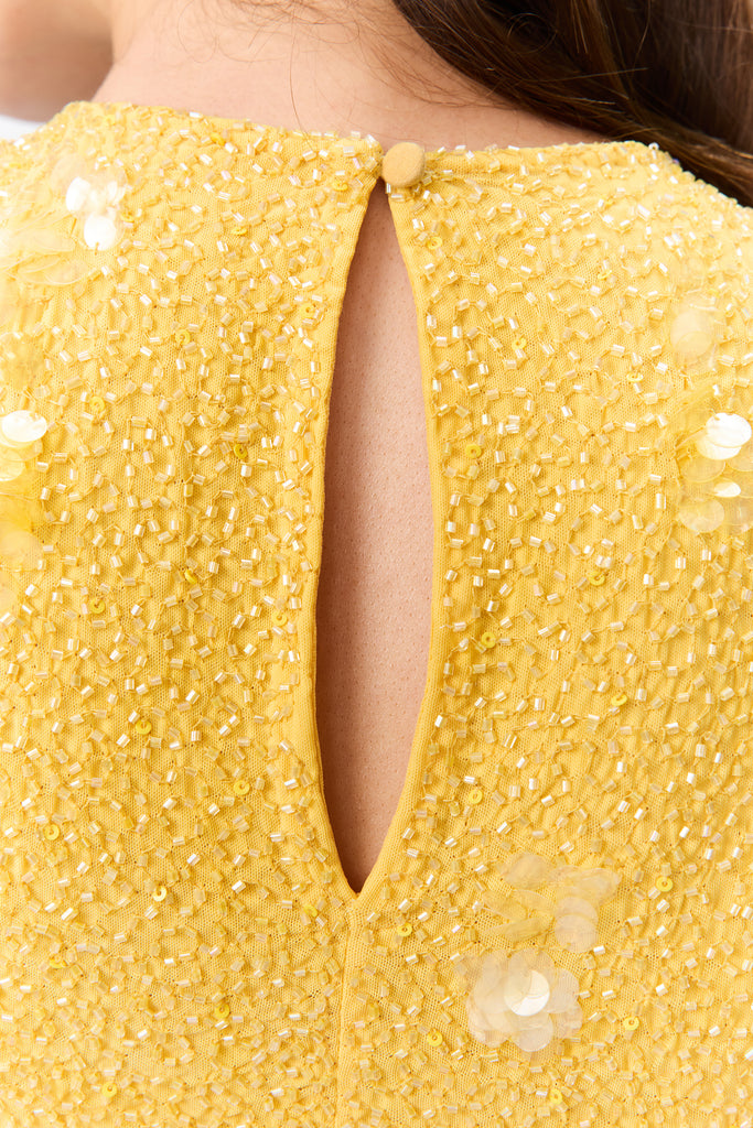 Embellished Halter Mini Dress in Sunshine Yellow