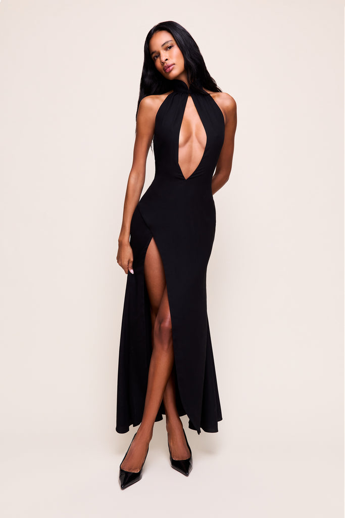 SUKI HALTER NECK GOWN in Black 