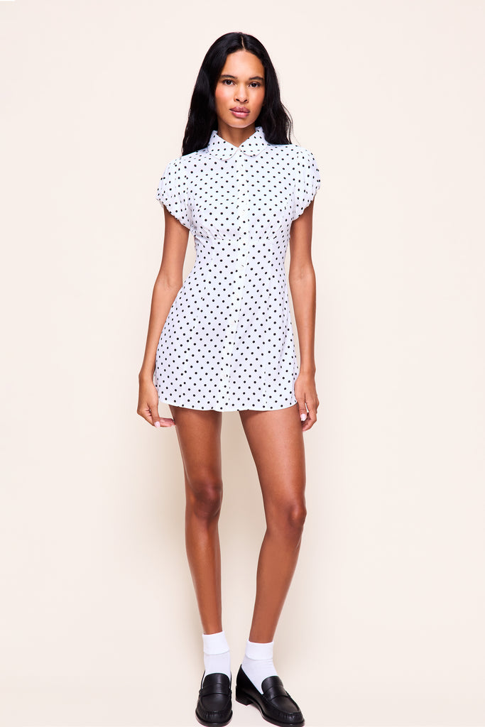 Liana Dress in White Polka Dot 