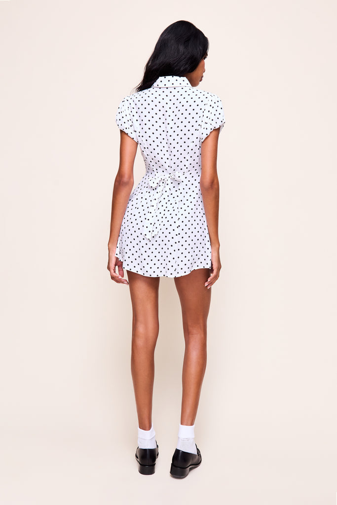 Liana Dress in White Polka Dot 