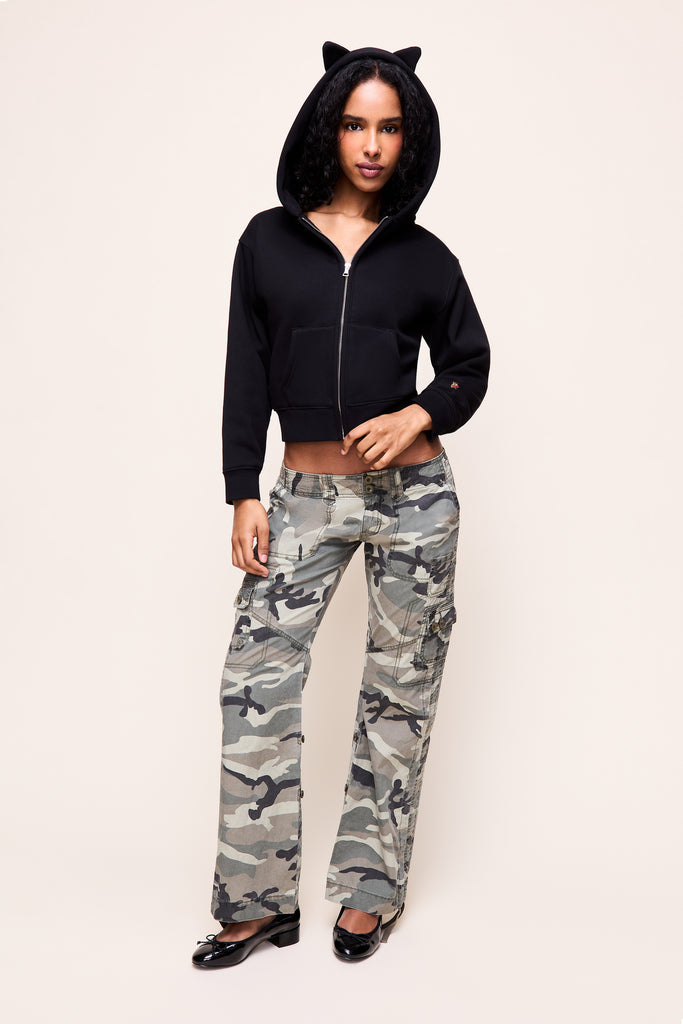 Cat Ear Shrunken Hoodie in Black 