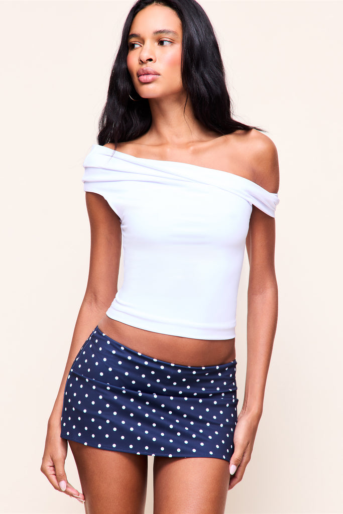 MICRO MINI STRETCH SKORT in Navy Mini Polka Dot 