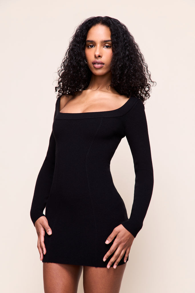 Selma Scoop Knit Dress in Black 