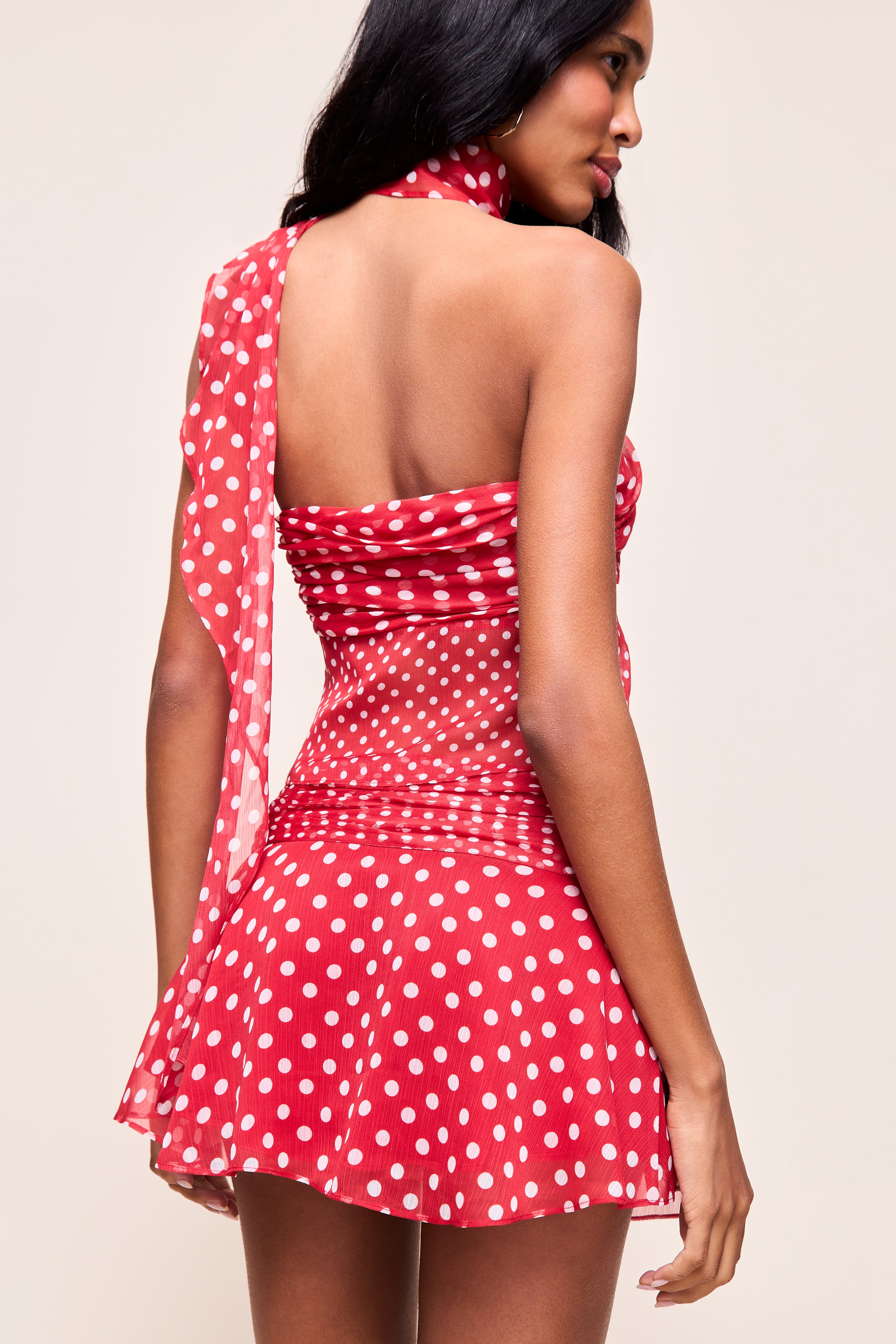 GUIZIO Chiffon Wrap Around Top Red Love Mixed Polka Dot / XL