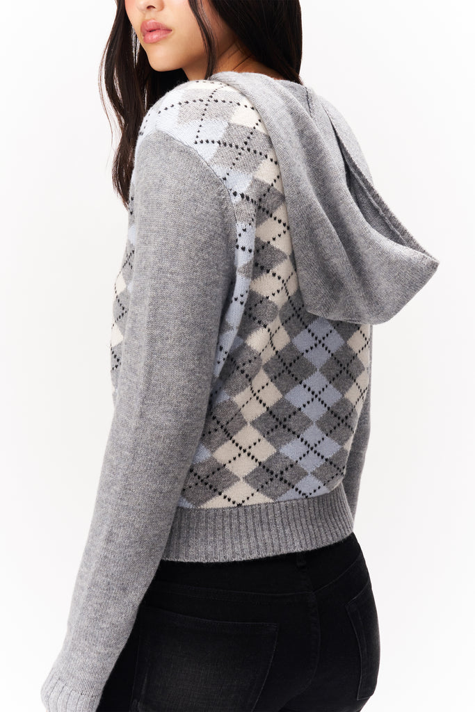 CYNDI ZIP HOODIE IN BLUE ARGYLE