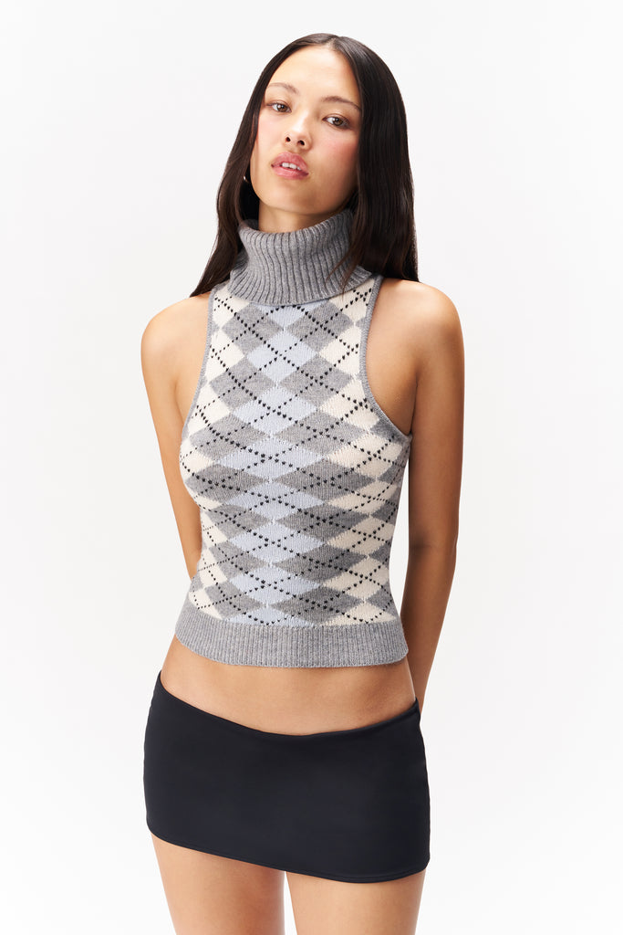 HANA SLEEVELESS TURTLENECK TOP IN BLUE ARYLE