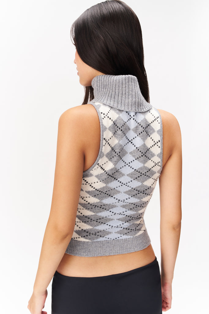 HANA SLEEVELESS TURTLENECK TOP IN BLUE ARYLE