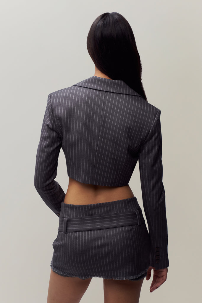 Andra Pinstripe Mini Skirt in Charcoal / White