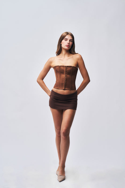 Micro Mini Stretch Skirt in Brown