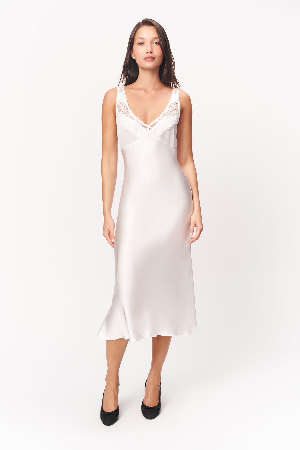 white silk and lace slip dress Guizio Scaosi Detail Ivory / L Belted Waist Short Sleeves graceful movements Size:Size 16W+ ed111725