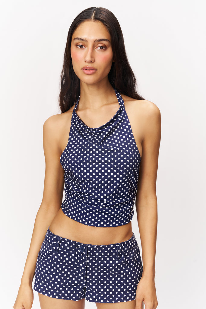 Olive Cowl Neck Top in Navy/White
