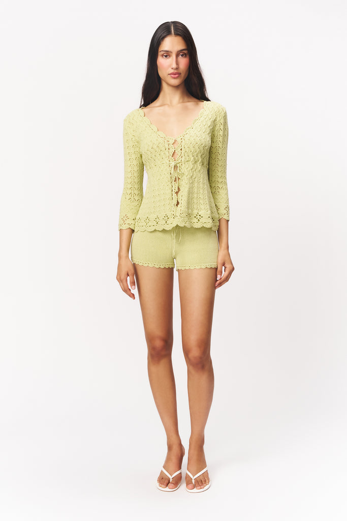Scallop Knit Tie Short in Kiwi