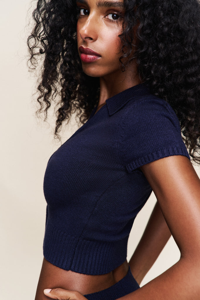 Calesia Zip Up Top in Navy