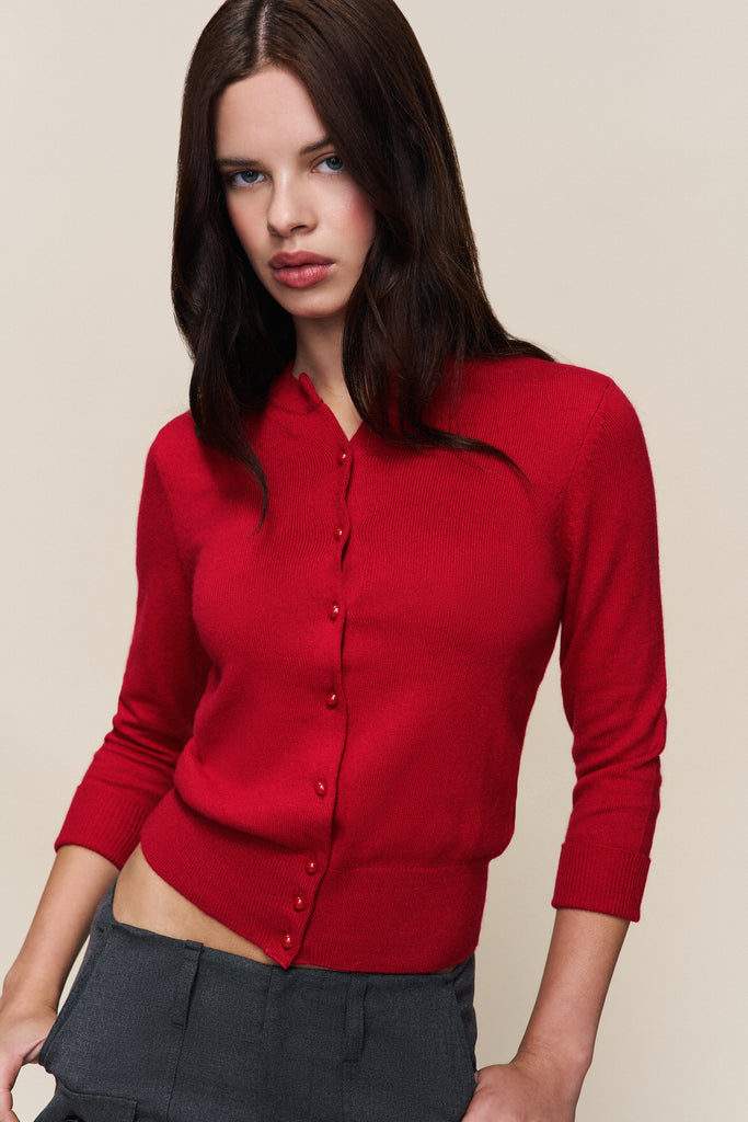 Emelie Cropped Wool Cardigan in Red Love