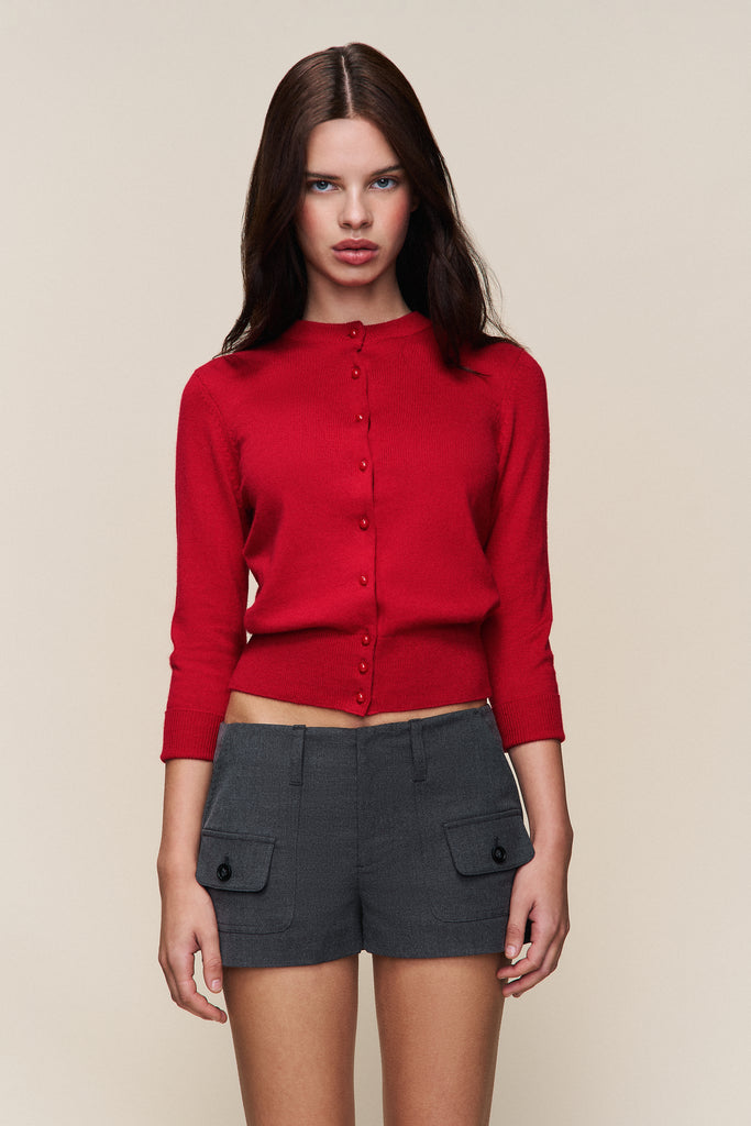 Emelie Cropped Wool Cardigan in Red Love