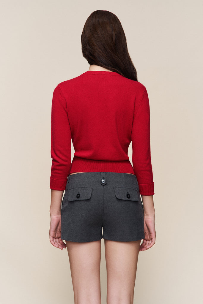 Emelie Cropped Wool Cardigan in Red Love